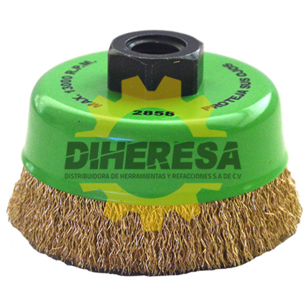 Austromex 2858 Cepillo tipo copa de Alambre ondulado Chip-cut Latonado