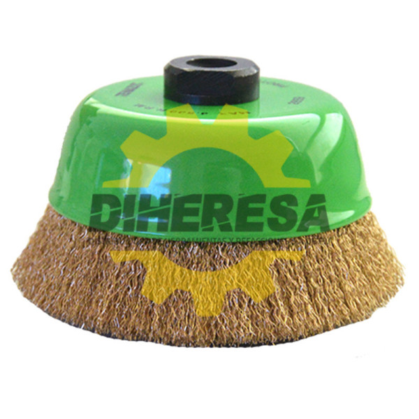 Austromex 2859 Cepillo tipo copa de Alambre ondulado Chip-cut Latonado