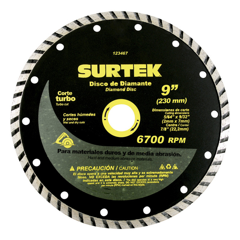 123467 SURTEK Disco de diamante corte turbo 9" Surtek | DIHERESA 123467 SURTEK Disco de diamante corte turbo 9" Surtek | DIHERESA
