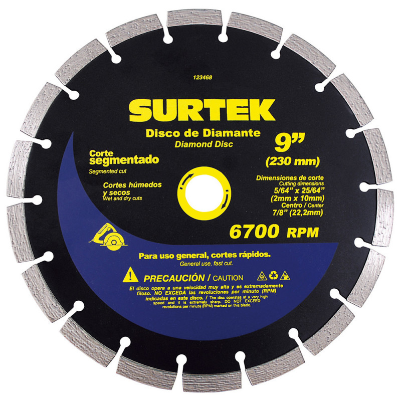 123468 SURTEK Disco de diamante corte segmentado 9" Surtek | DIHERESA