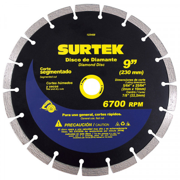 123468 SURTEK Disco de diamante corte segmentado 9" Surtek | DIHERESA