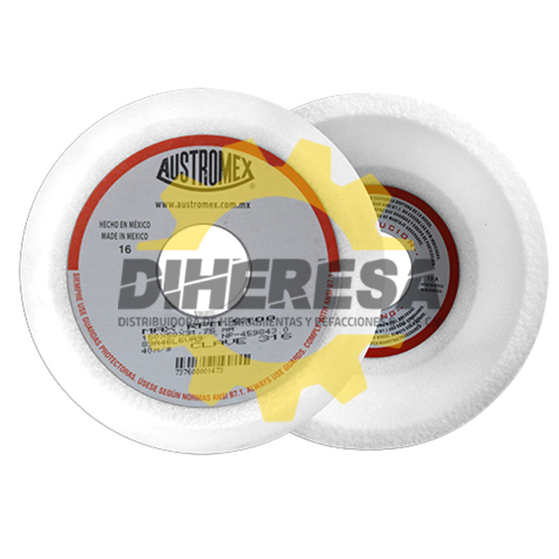 Austromex 316 Rueda blanca vitrificada para esmerilado de acero Austromex 316 Rueda blanca vitrificada para esmerilado de acero