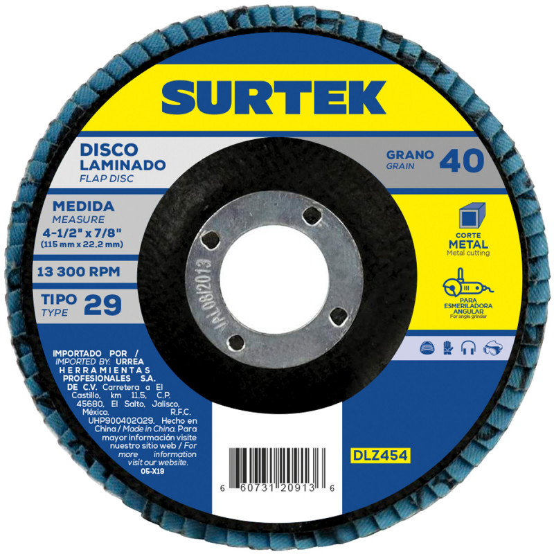 DLZ454 SURTEK Disco laminado 4 1/2" grano 40 Surtek | DIHERESA DLZ454 SURTEK Disco laminado 4 1/2" grano 40 Surtek | DIHERESA