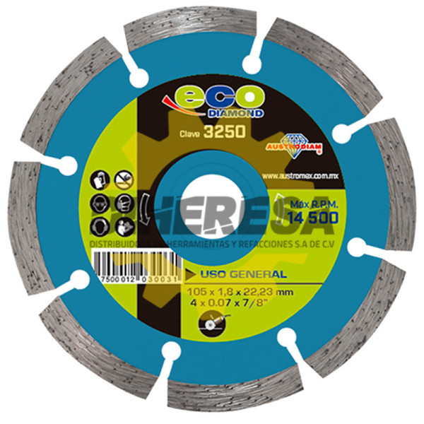 Austromex 3250 Disco de diamante de rin segmentado para uso general ECO