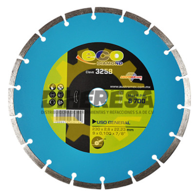 Austromex 3258 Disco de diamante segmentado para uso general ECO. Incluye reductores de 22.23 a 20 mm y de 22.23 a 16 mm