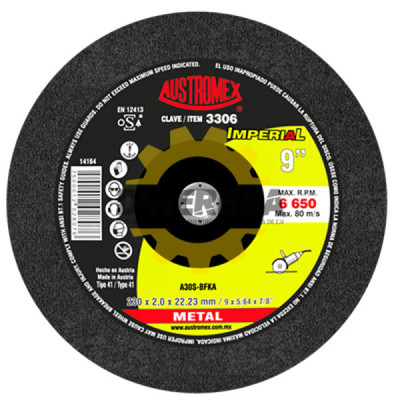 Austromex 3306 Disco de corte para acero de 230 x 2.0 x 22.23, IMPERIAL