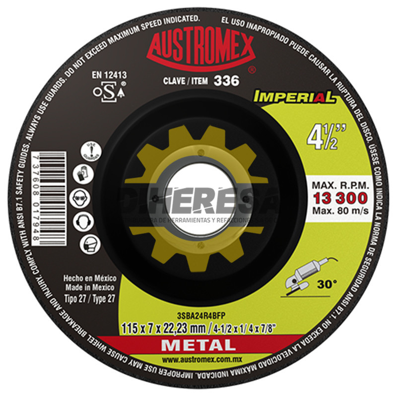 Austromex 336 Disco con centro deprimido para desbaste de metal Austromex 336 Disco con centro deprimido para desbaste de metal