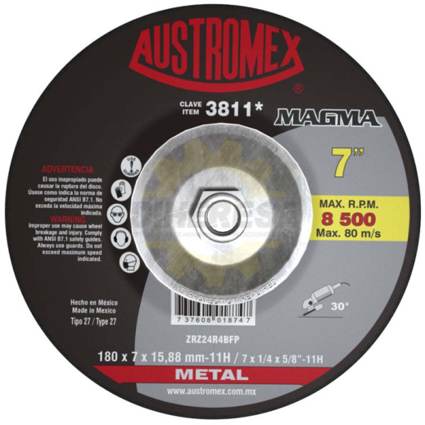 Austromex -3811 Disco Desbaste Metal T-27a 7x1/4x5/8"-11 Magma