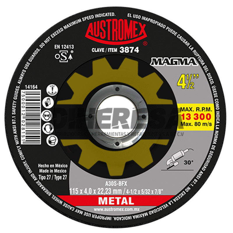 Austromex 3874 Disco de desbaste para acero inoxidable de 115 x 4.0 x 22.23, MAGMA Austromex 3874 Disco de desbaste para acero inoxidable de 115 x 4.0 x 22.23, MAGMA