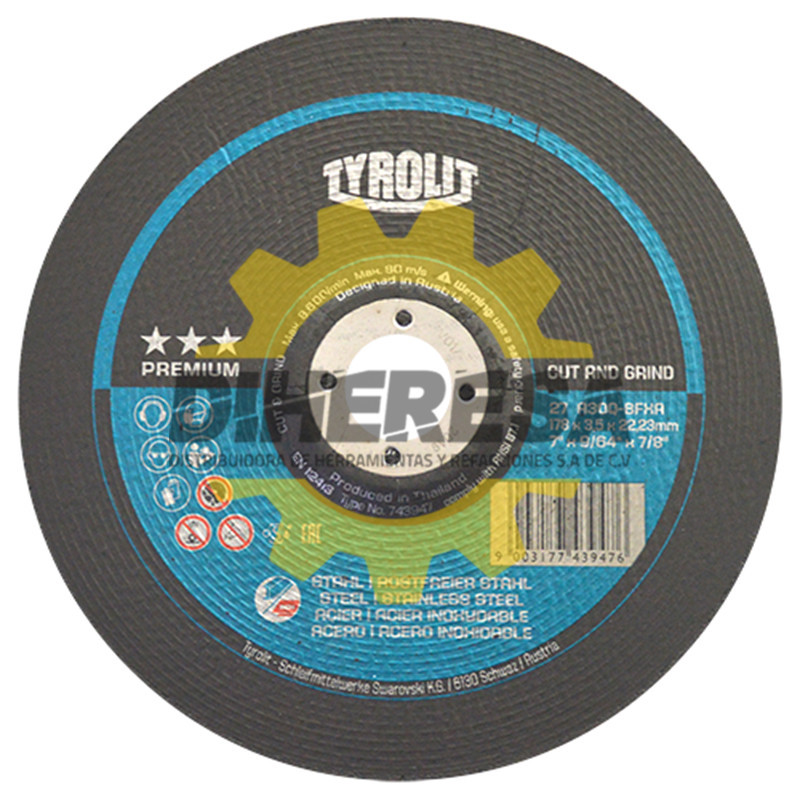 Austromex 4221 Disco de corte y desbaste Tyrolit de 178 x 3.5 x 22.23 mm, 2 en 1 Austromex 4221 Disco de corte y desbaste Tyrolit de 178 x 3.5 x 22.23 mm, 2 en 1