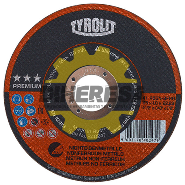 Austromex 4251 Disco de corte Tyrolit superdelgado de 115 x 1.0 x 22.23 mm