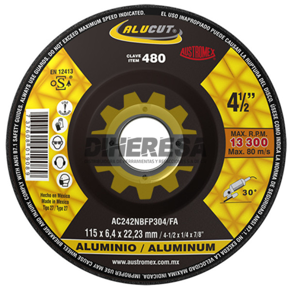 Austromex 480 Disco con centro deprimido para desbaste de aluminio