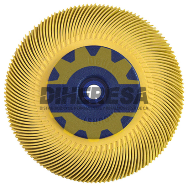 Austromex 4854 Cepillo radial termoplastico de 150 mm de diametro color amarillo con adaptador y reductores 22.2 - 19.1 - 15.9 -