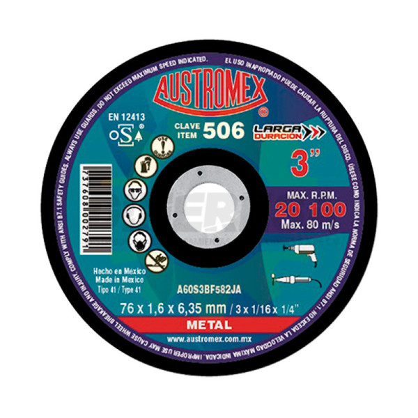 Austromex -506 Disco Corte Metal T-42a 4-1/2x1/8x5/8"-11 Kreator