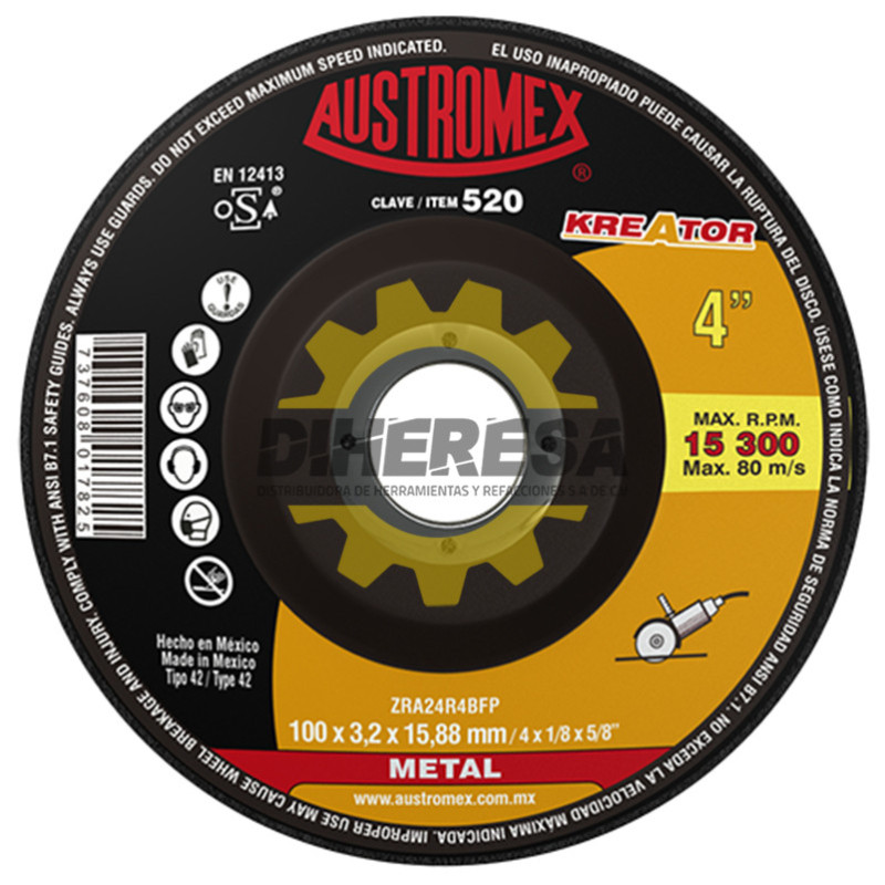 Austromex 520 Disco con centro deprimido para corte de metal Austromex 520 Disco con centro deprimido para corte de metal