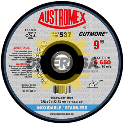 Austromex 537 Disco con centro deprimido para corte de acero inoxidable
