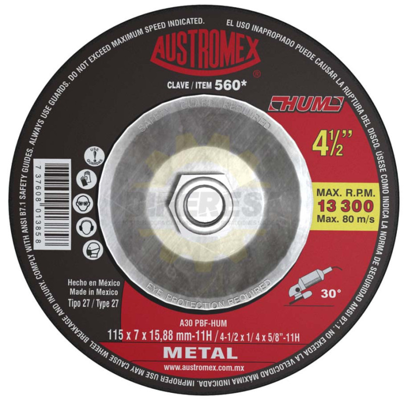 Austromex -560 Disco Desbaste Metal T27A 4-1/2" Hum Austromex -560 Disco Desbaste Metal T27A 4-1/2" Hum