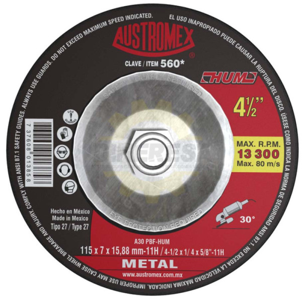 Austromex -560 Disco Desbaste Metal T27A 4-1/2" Hum