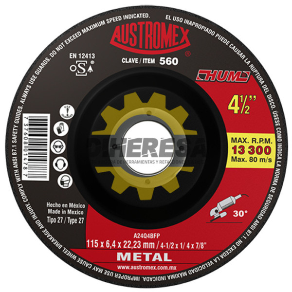 Austromex 560 Disco con centro deprimido para desbaste de metal