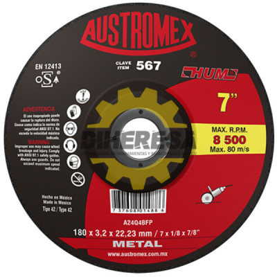 Austromex 567 Disco con centro deprimido para corte de metal