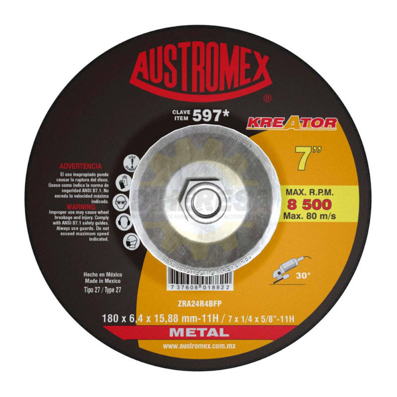 Austromex -597 Disco Desbaste Metal T-27A 7x1/4x5/8"-11 Kreator Austromex -597 Disco Desbaste Metal T-27A 7x1/4x5/8"-11 Kreator