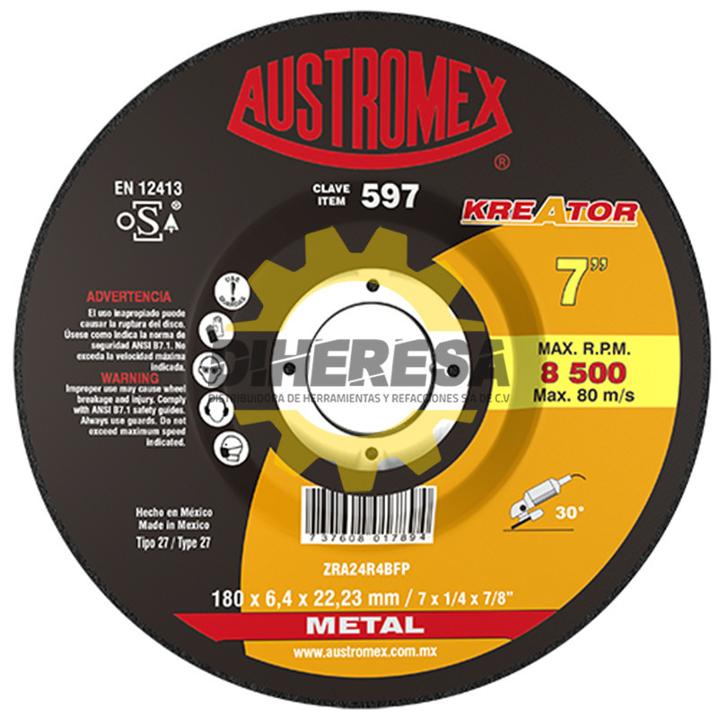 Austromex 597 Disco con centro deprimido para desbaste de metal Austromex 597 Disco con centro deprimido para desbaste de metal