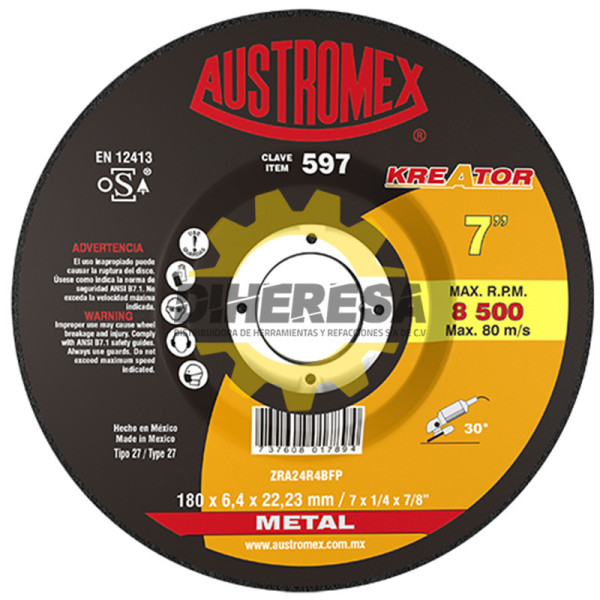 Austromex 597 Disco con centro deprimido para desbaste de metal