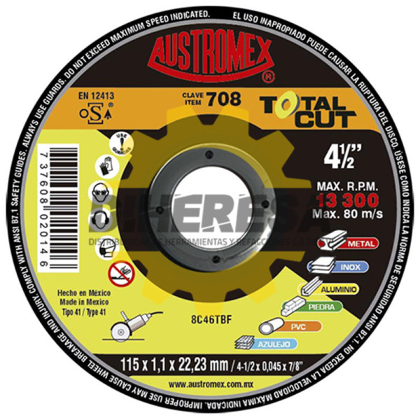 Austromex 708 DISCO PLANO PARA CORTE TOTAL CUT
