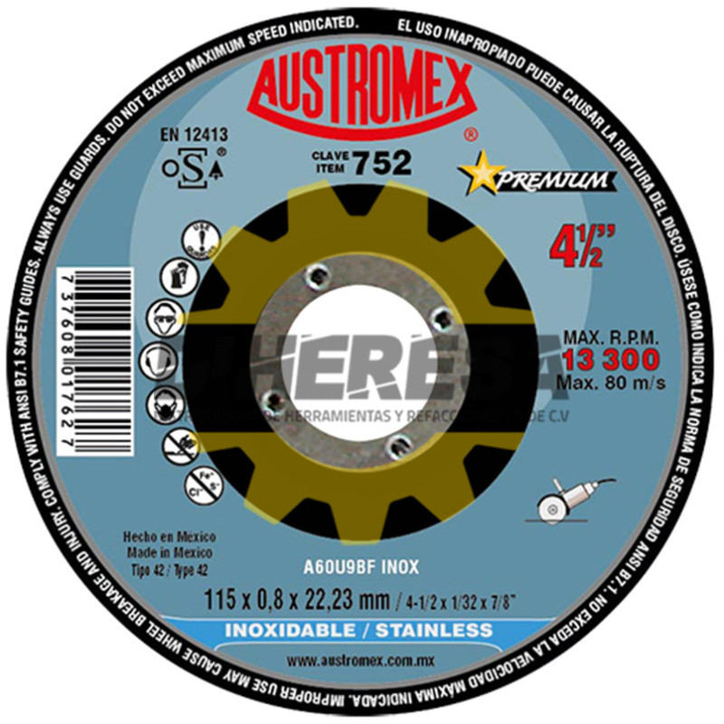 Austromex 752 Disco con centro deprimido para corte de acero inoxidable - SP Austromex 752 Disco con centro deprimido para corte de acero inoxidable - SP