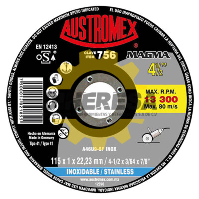 Austromex 756 Disco súper preciso para corte de acero inoxidable