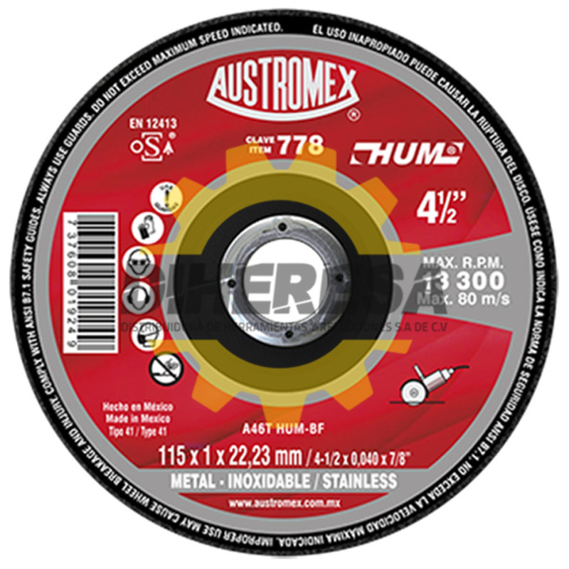Austromex 778 DISCO DE CORTE PLANO SUPER DELGADO PARA METAL Austromex 778 DISCO DE CORTE PLANO SUPER DELGADO PARA METAL