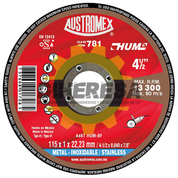 Austromex 781 Disco súper preciso para corte de acero inoxidable