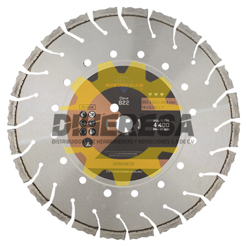 Austromex 822 Disco de diamante naranja segmentado Corte de concreto curado Austromex 822 Disco de diamante naranja segmentado Corte de concreto curado