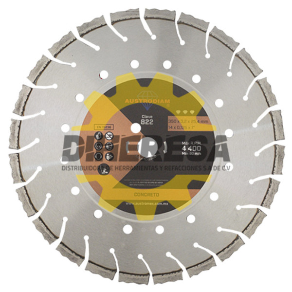 Austromex 822 Disco de diamante naranja segmentado Corte de concreto curado