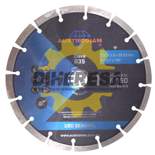 Austromex 835 Disco de diamante azul segmentado Uso General