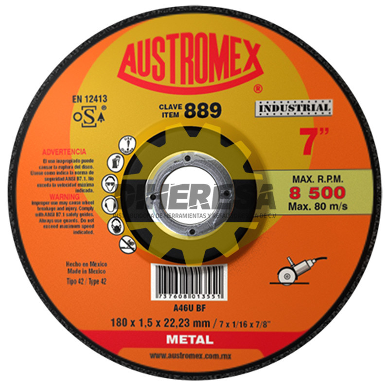 Austromex 889 Disco con centro deprimido para corte de metal Austromex 889 Disco con centro deprimido para corte de metal