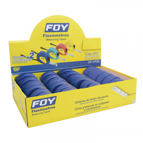 142130 FOY Display de 12 flexómetros 5mx3/4"azules en display Foy | DIHERESA