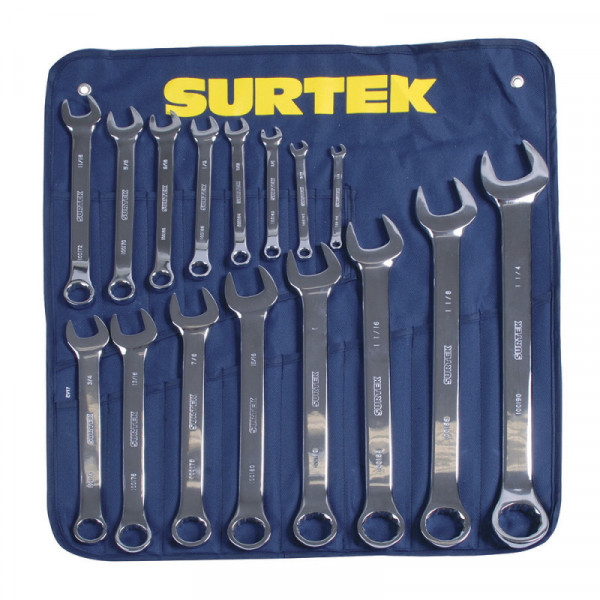 100564 SURTEK Juego de 16 llaves combinadas pulido 12 puntas en pulgadas Surtek | DIHERESA