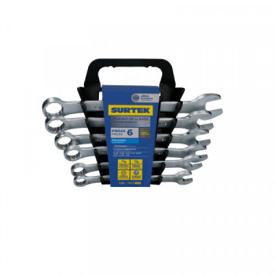 F04S SURTEK Juego de 6llaves combinadas satinadas 12 puntas en pulgadas en rack Surtek | DIHERESA