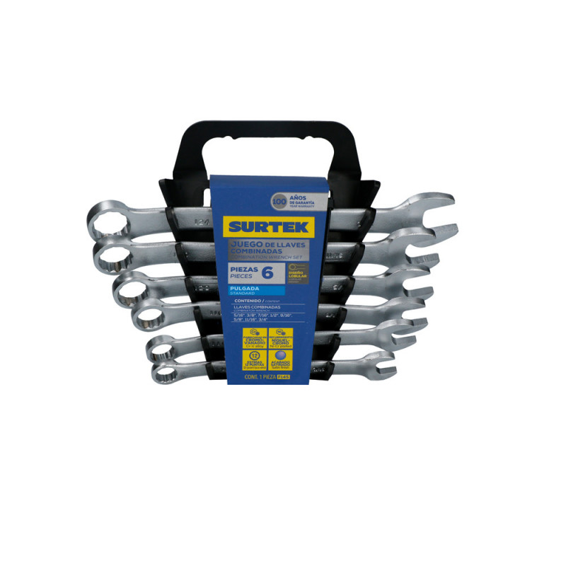 F04S SURTEK Juego de 6llaves combinadas satinadas 12 puntas en pulgadas en rack Surtek | DIHERESA F04S SURTEK Juego de 6llaves combinadas satinadas 12 puntas en pulgadas en rack Surtek | DIHERESA
