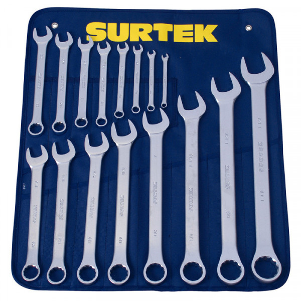 COM17 SURTEK Juego de 16llaves combinadas satinadas 12 puntas en pulgadas Surtek | DIHERESA