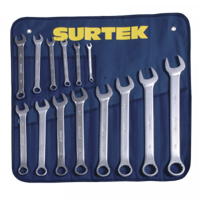COM15 SURTEK Juego de 14llaves combinadas satinadas 12 puntas en pulgadas Surtek | DIHERESA