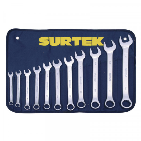 COM12 SURTEK Juego de 11llaves combinadas satinadas 12 puntas en pulgadas Surtek | DIHERESA
