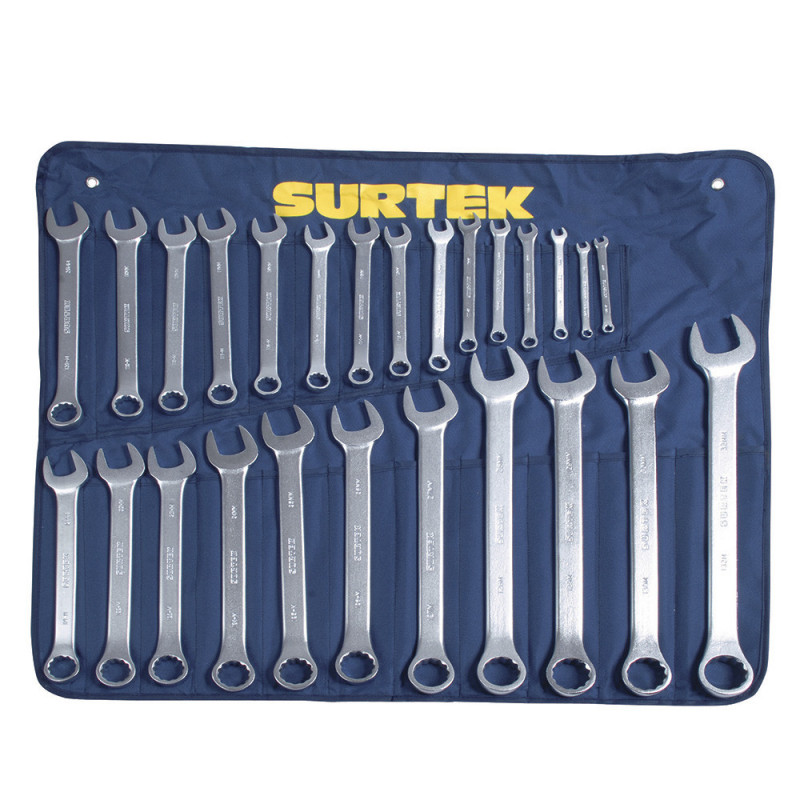 COM27M SURTEK Juego de 26 llaves combinadas satinadas 12 puntas métricas Surtek | DIHERESA