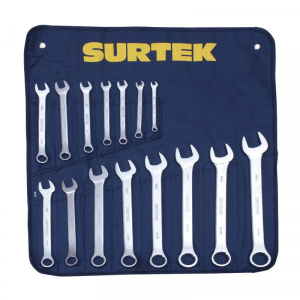 COM16M SURTEK Juego de 15 llaves combinadas satinadas 12 puntas métricas Surtek | DIHERESA