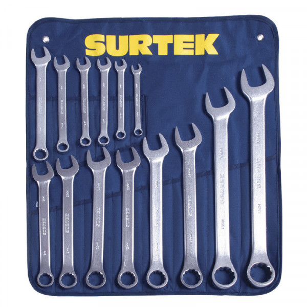 COM15M SURTEK Juego de 14 llaves combinadas satinadas 12 puntas métricas Surtek | DIHERESA