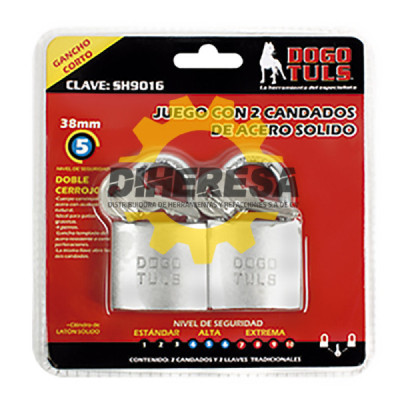 SH9016 CANDADO JGO 2PZ HIERRO 38MM GANCHO CORTO DOGOTULS | DIHERESA