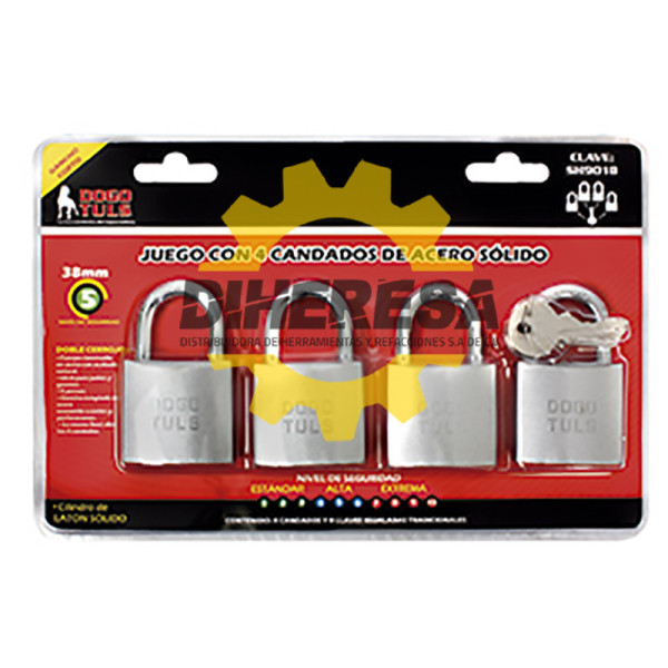 SH9018 CANDADO JGO 4PZ HIERRO 38MM GANCHO CORTO DOGOTULS | DIHERESA