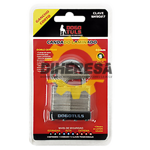 SH9027 CANDADO LAMINADO 40mm  GANCHO CORTO DOGOTULS | DIHERESA