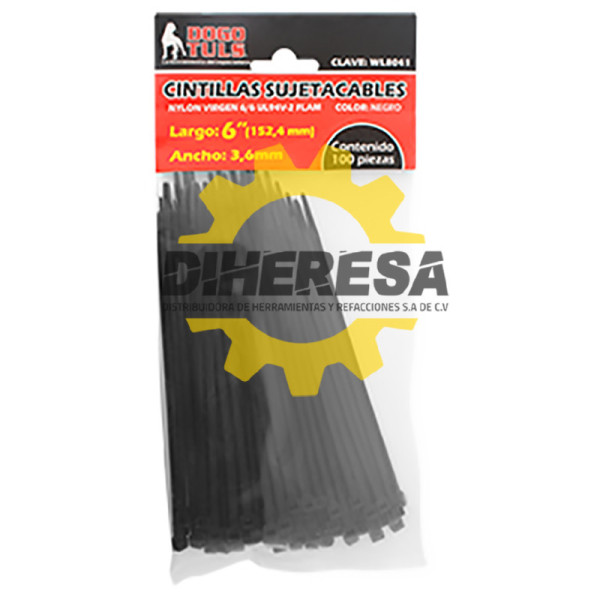 Cintilla sujetacable 6" negra c/100 WL8041 DOGOTULS
